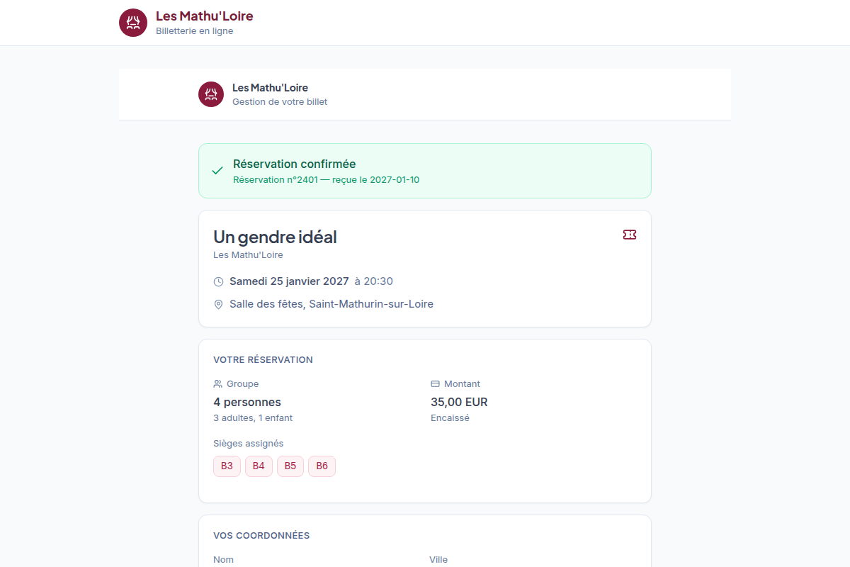 Espace billet : suivi et gestion de la résa