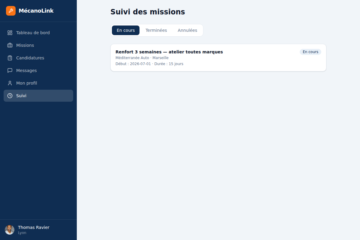 Suivi des missions en cours