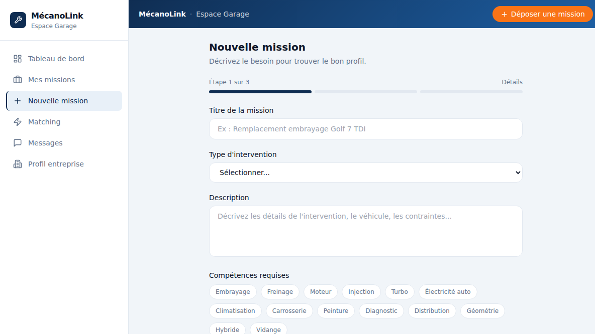 Dépôt de mission en 3 étapes