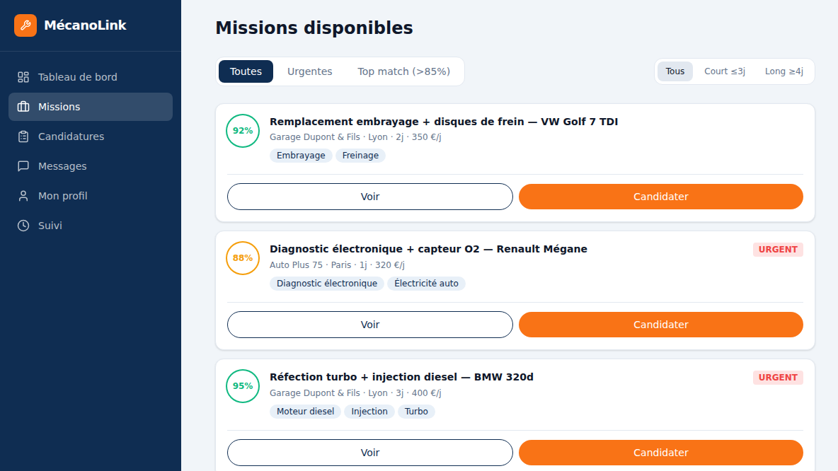 Missions triées par pertinence