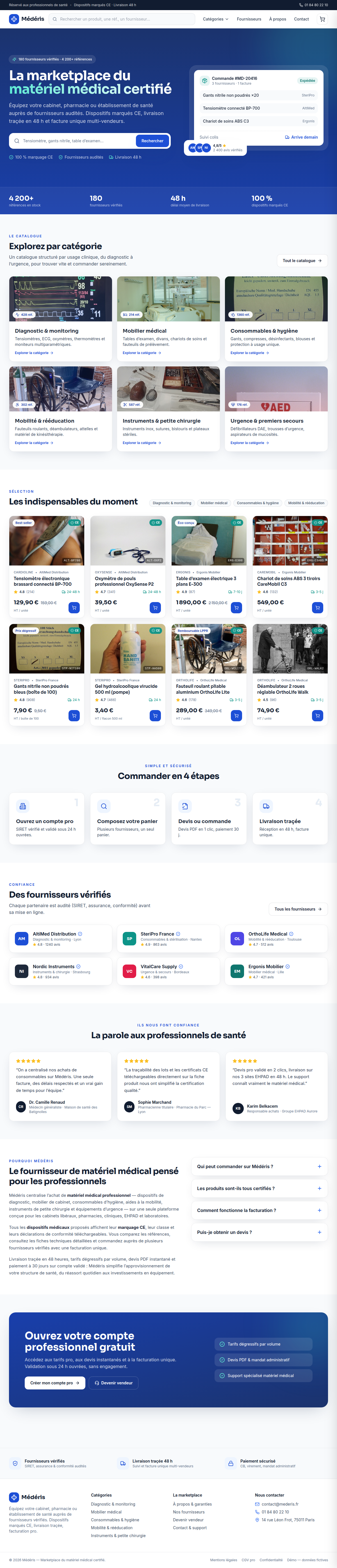 Accueil, marketplace du matériel médical