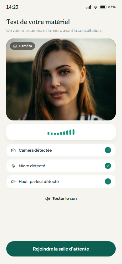Test caméra et micro avant la consultation