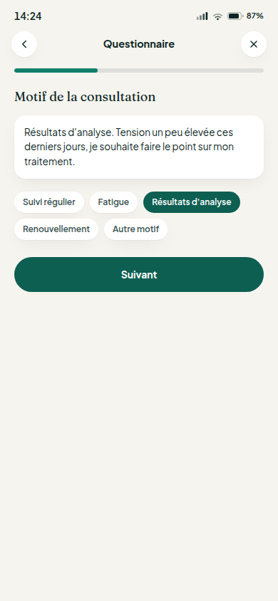 Questionnaire pré-consultation avant la visio