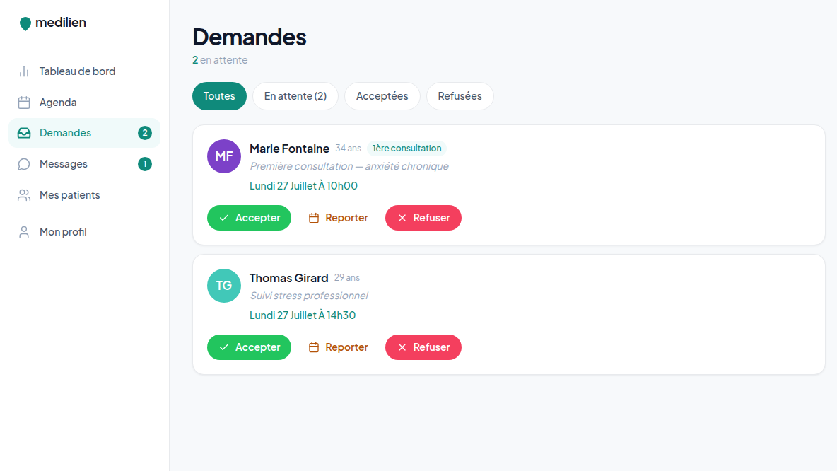 Demandes traitées d'un clic