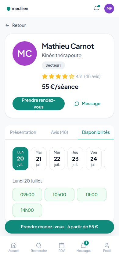 Créneaux de réservation en ligne
