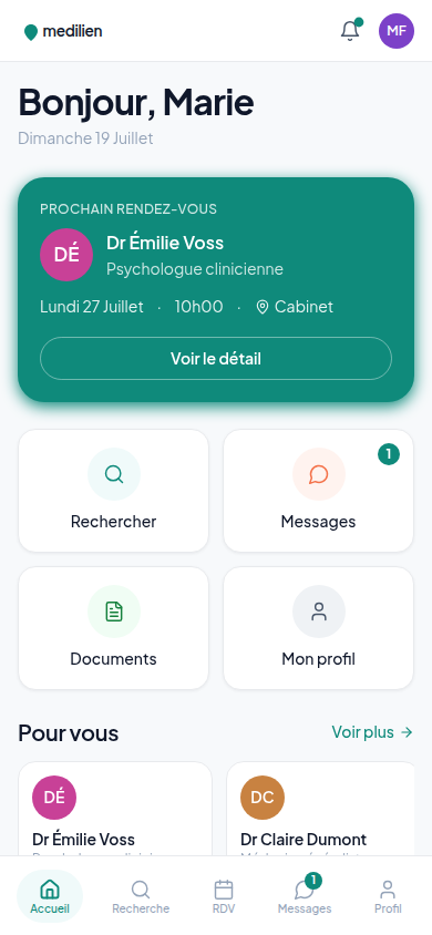 Accueil patient et prochain rendez-vous