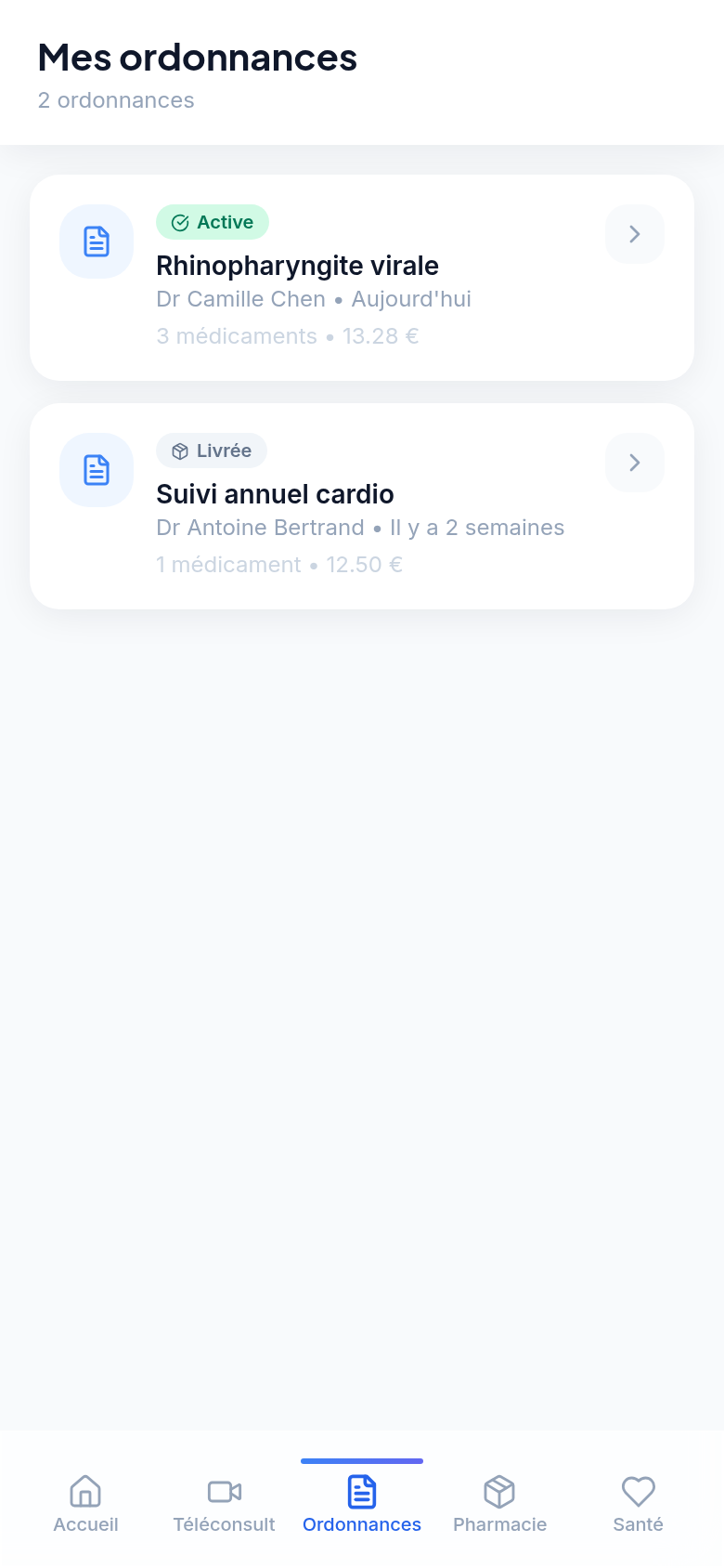 Ordonnances actives et historique