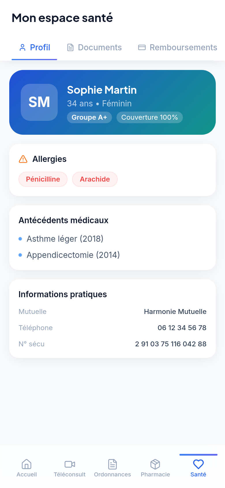 Constantes santé et profil médical