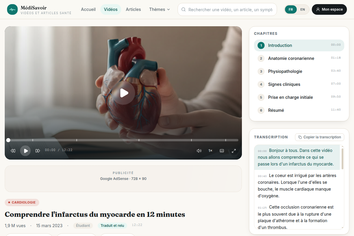 Détail vidéo : chapitres et articles liés