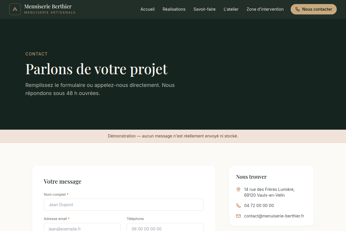 Formulaire de contact et coordonnées