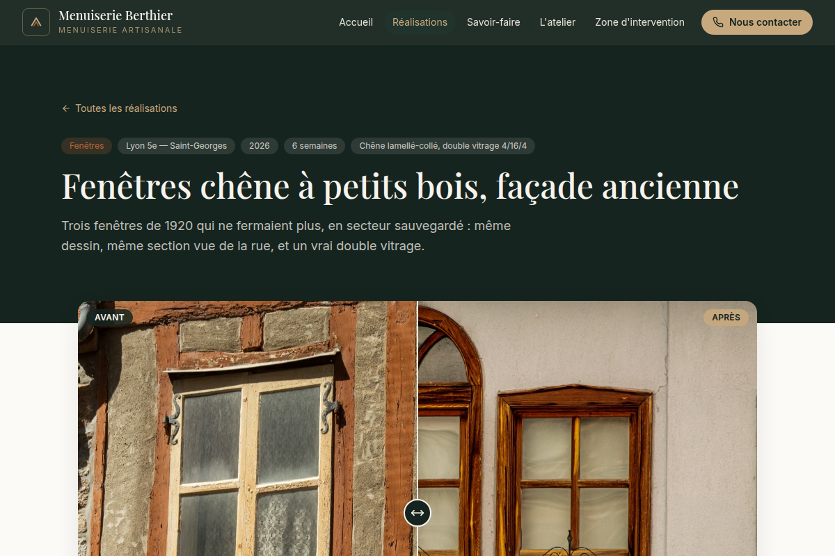 Fiche chantier avec comparateur avant/après