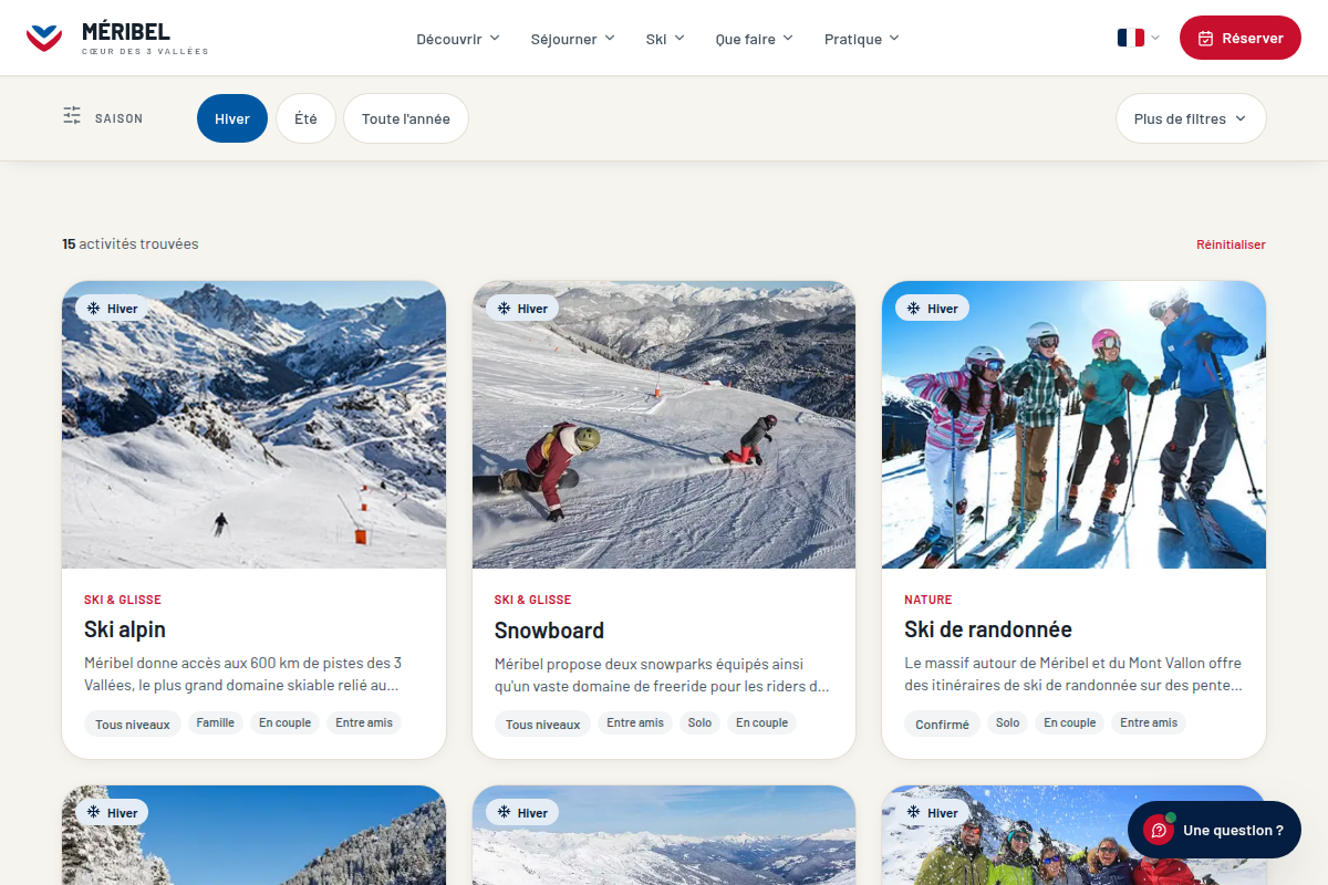 Activités filtrables par saison et profil