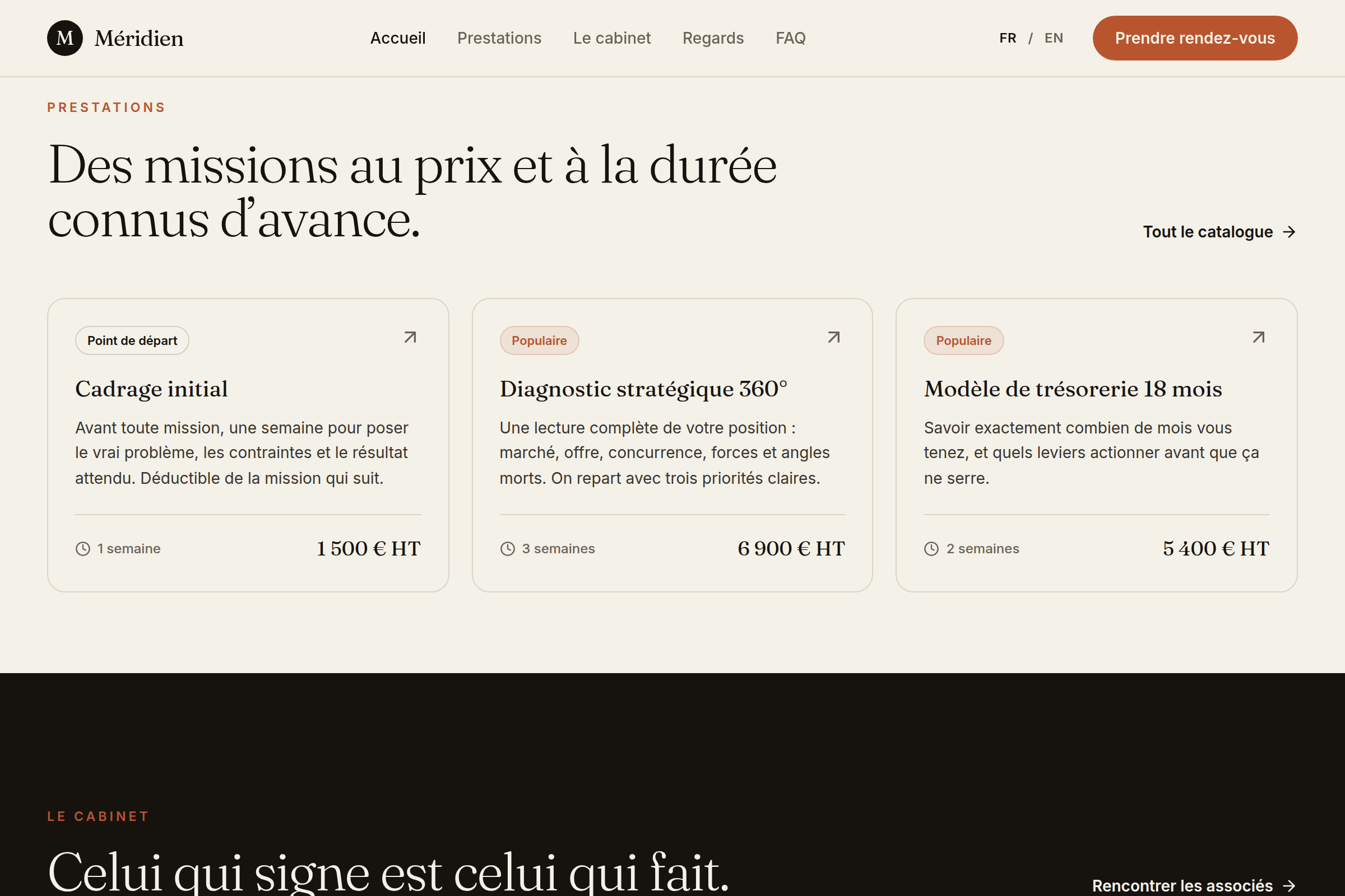 Prestations chiffrées : prix et durée affichés