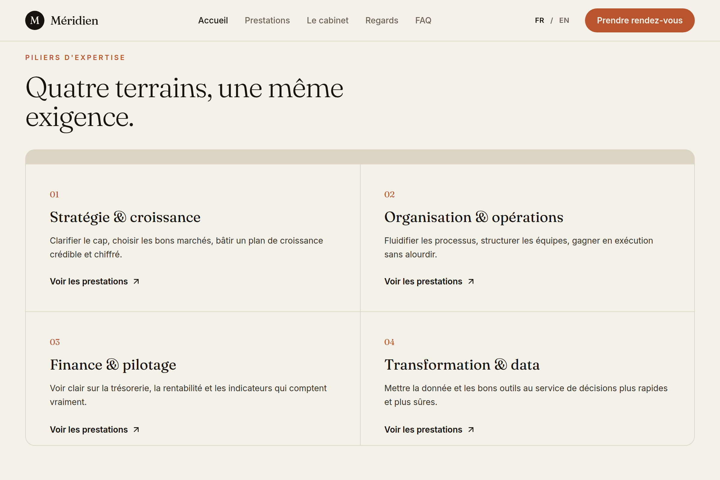 Quatre piliers d'expertise structurés