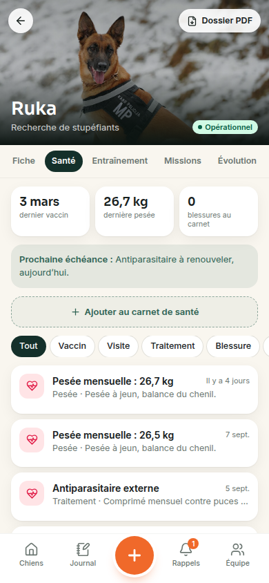 Carnet de santé : vaccins, pesées, traitements
