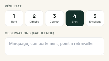 Saisie d’une séance en un seul écran