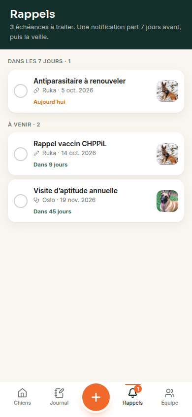 Rappels : retards et échéances à venir