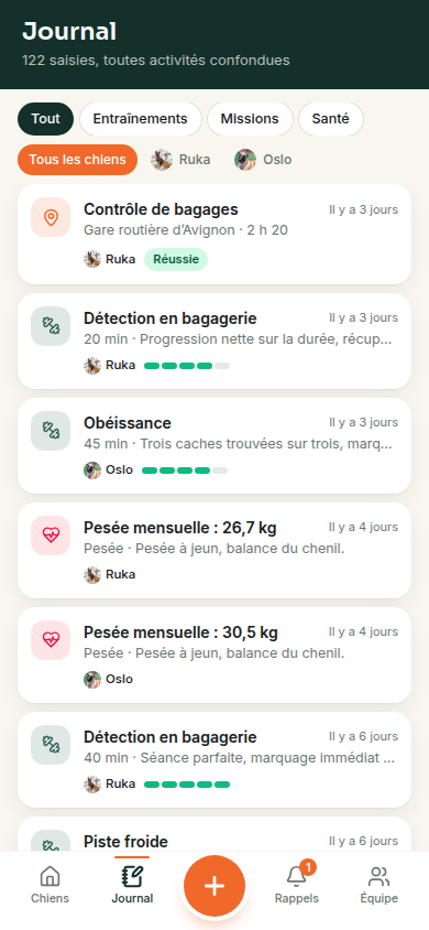 Journal de toutes les activités