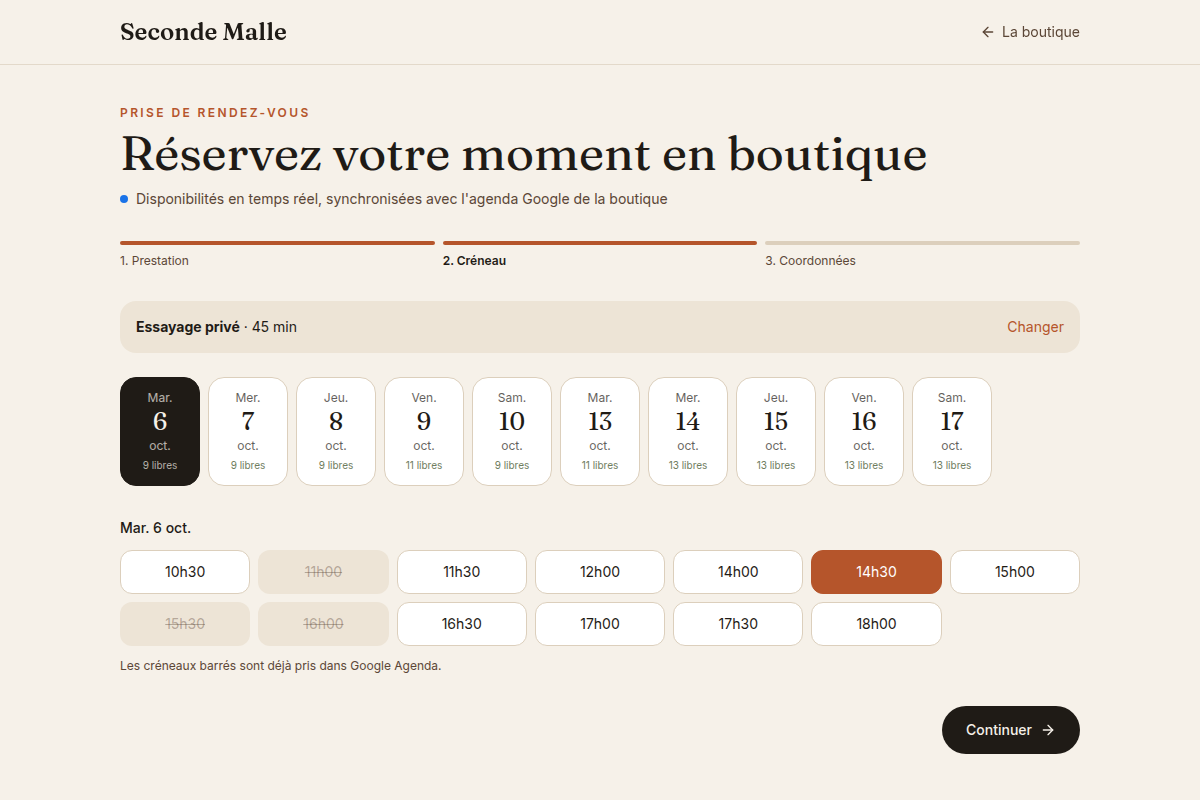 Prise de RDV : choix du créneau