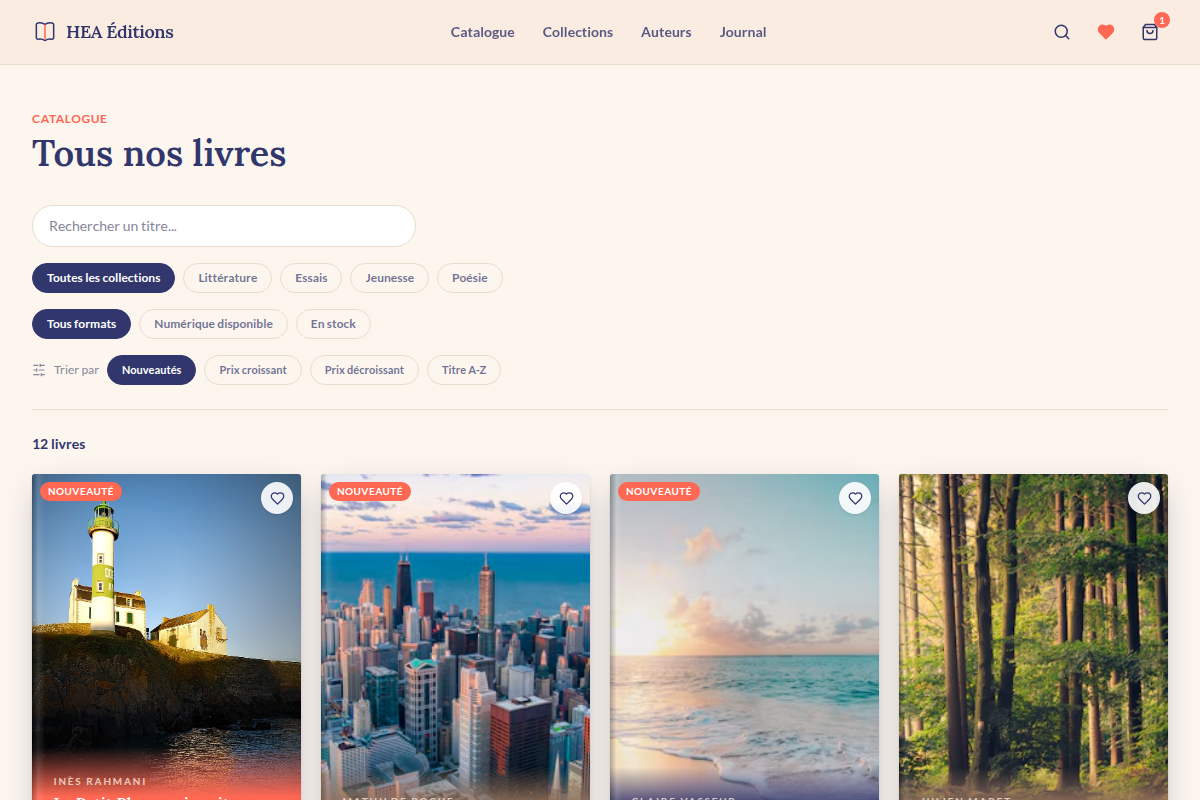 Catalogue filtrable par collection et format