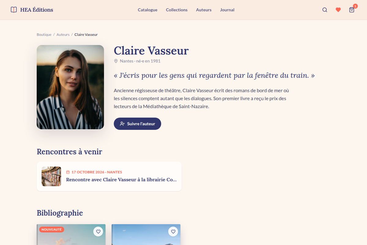Page auteur avec bibliographie