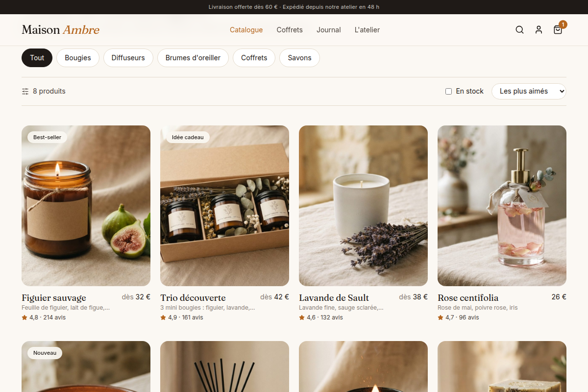 Catalogue filtrable par collection