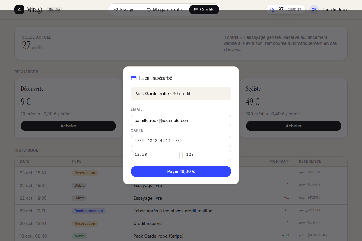 Paiement sécurisé : formulaire Stripe simulé