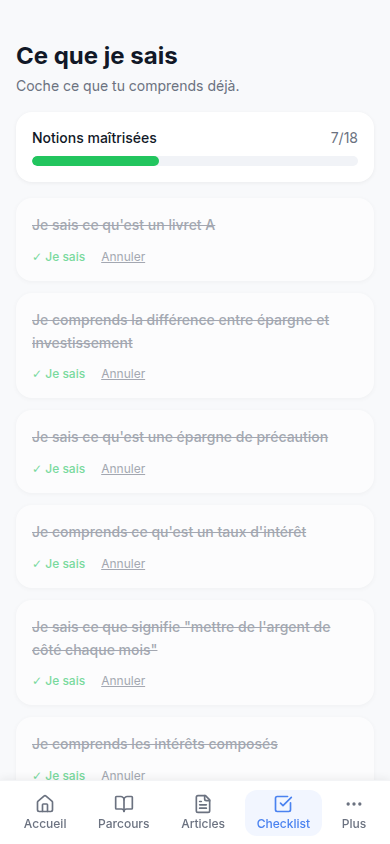 Checklist des 18 notions clés