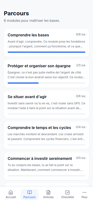 Parcours : 6 modules pédagogiques