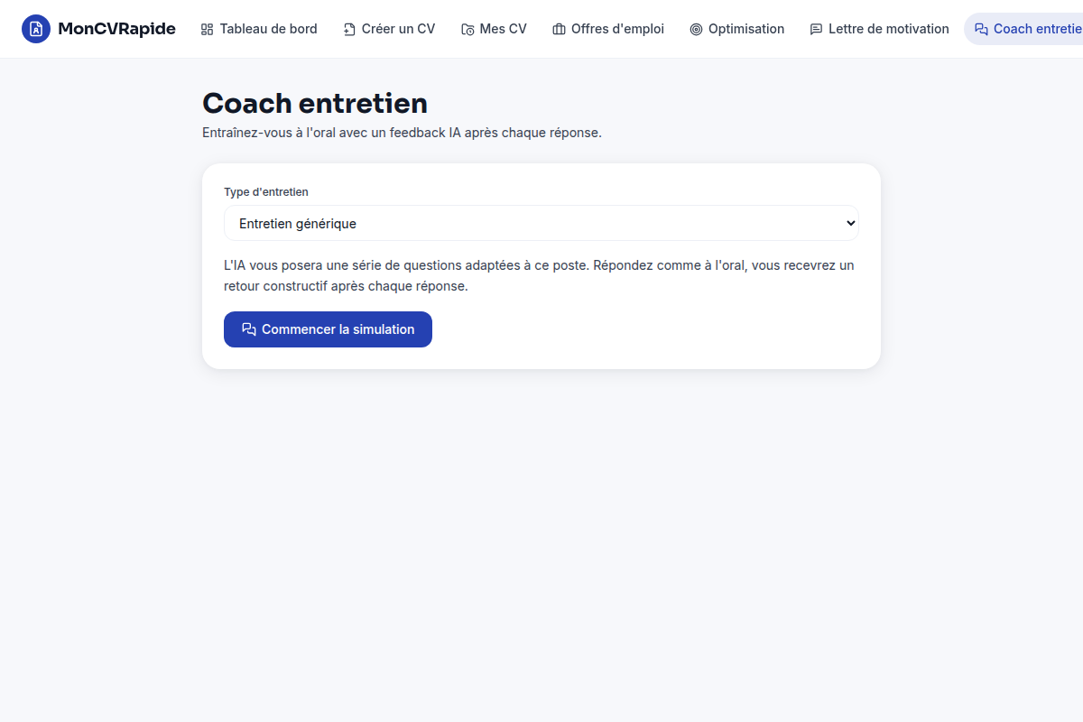 Coach entretien — simulation IA