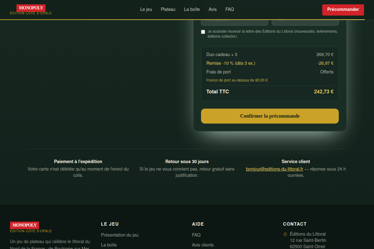 Tunnel de précommande avec calcul de prix