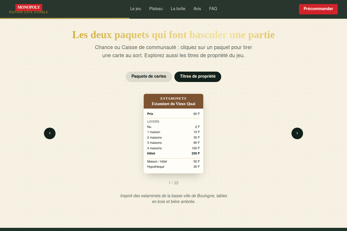 Carrousel des titres de propriété du jeu