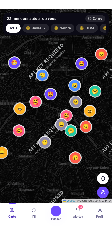Carte des humeurs déposées autour de vous