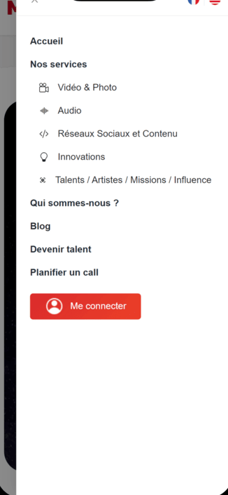 Le menu de navigation de l'app mobile
