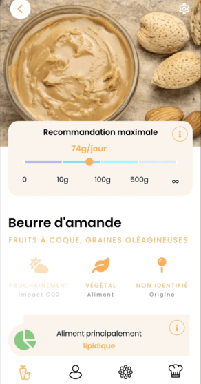 Fiche aliment et recommandation maximale