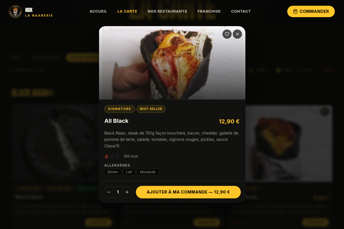Fiche produit avec kcal et allergènes