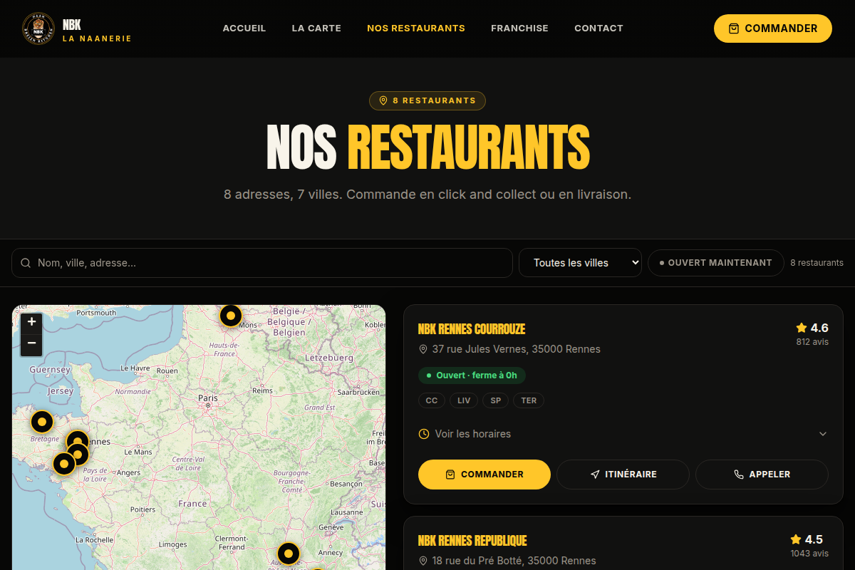 Carte interactive des 8 restaurants