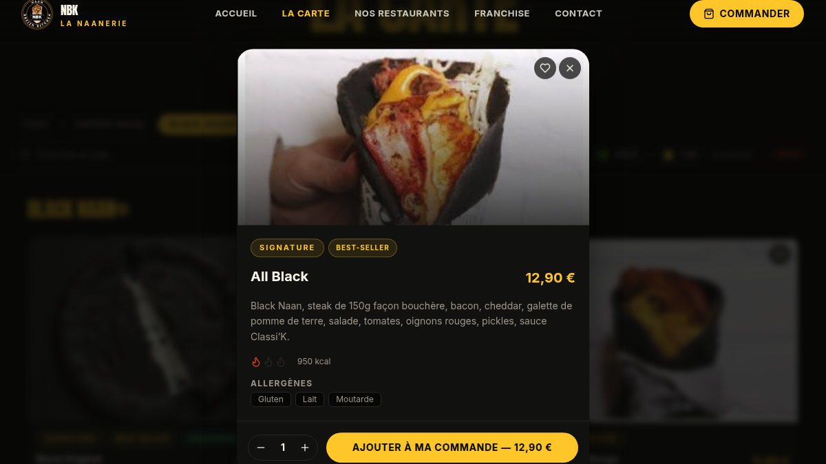 Fiche produit avec kcal et allergènes