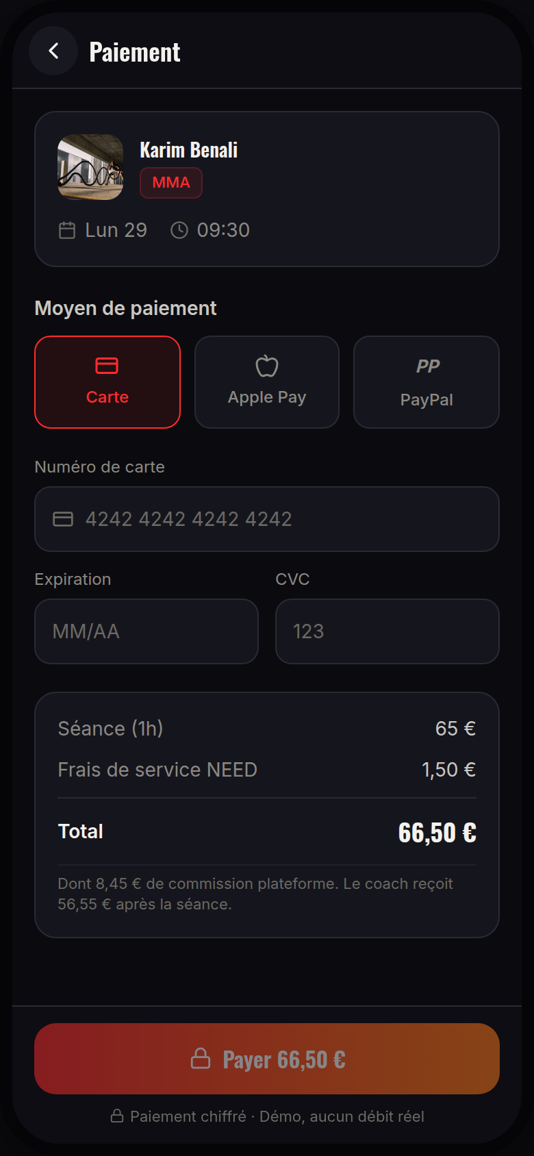 Paiement et récap de la commission NEED
