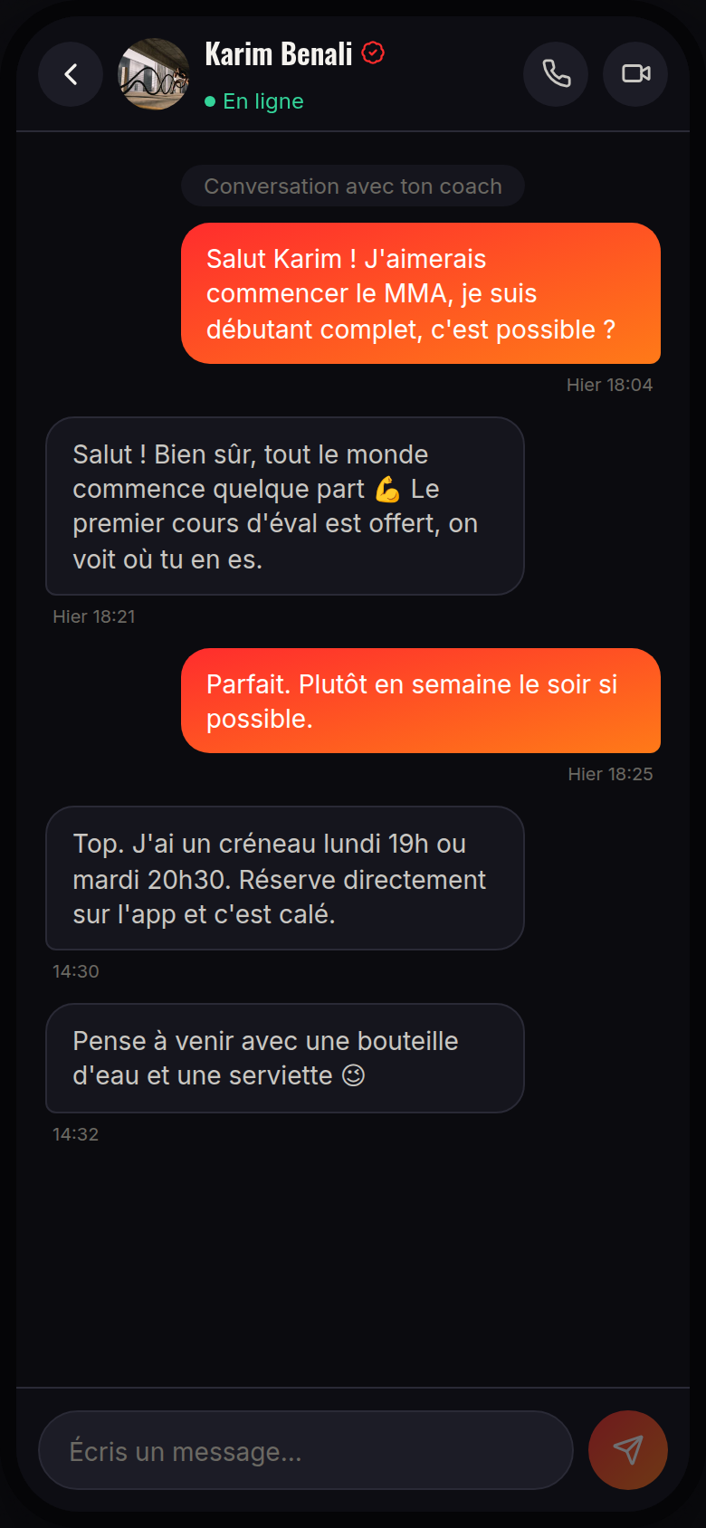 Messagerie directe coach et élève