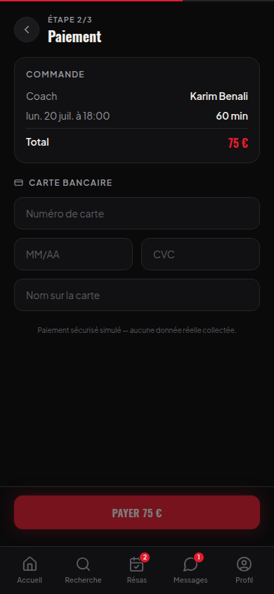 Réservation d'un créneau et paiement