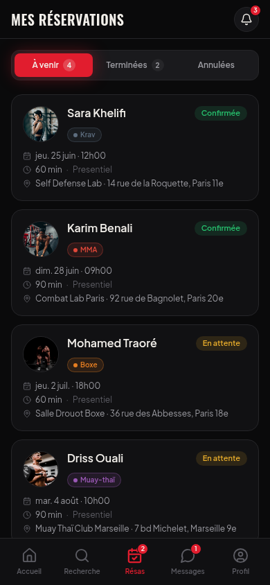 Mes réservations et avis