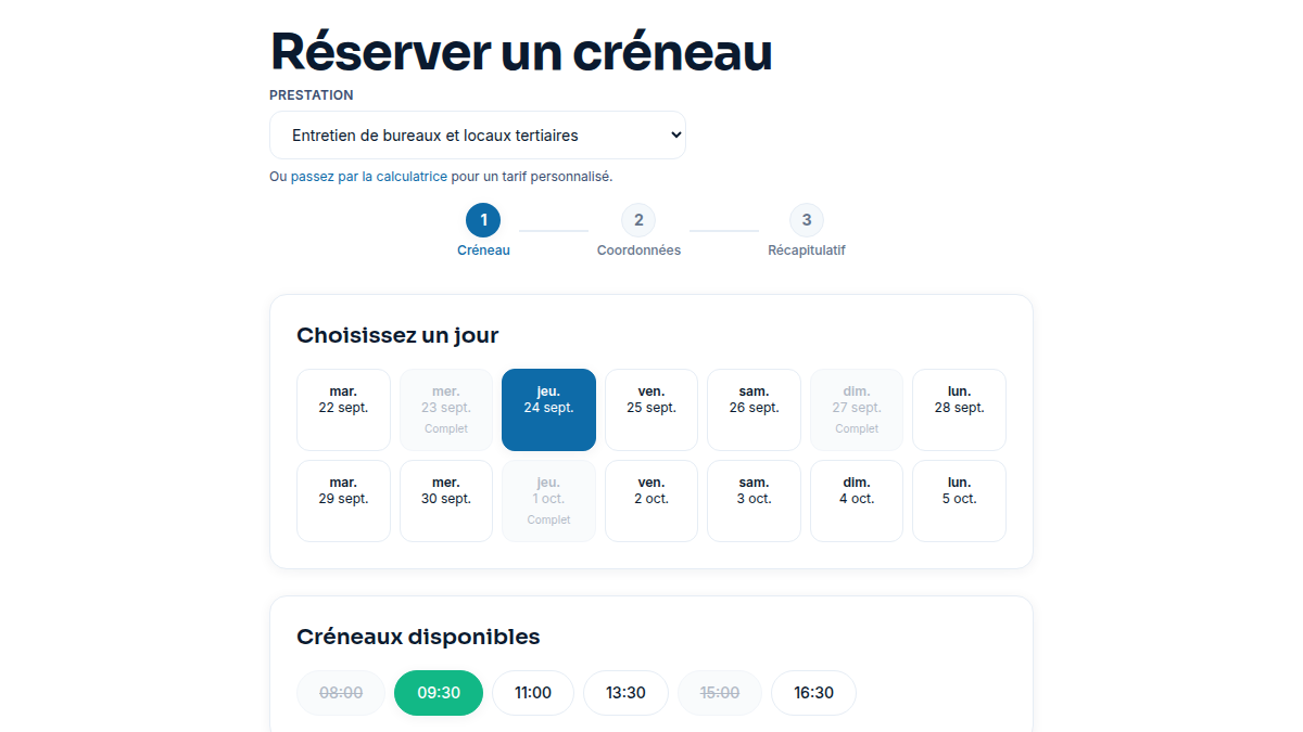 Créneaux indisponibles visibles immédiatement