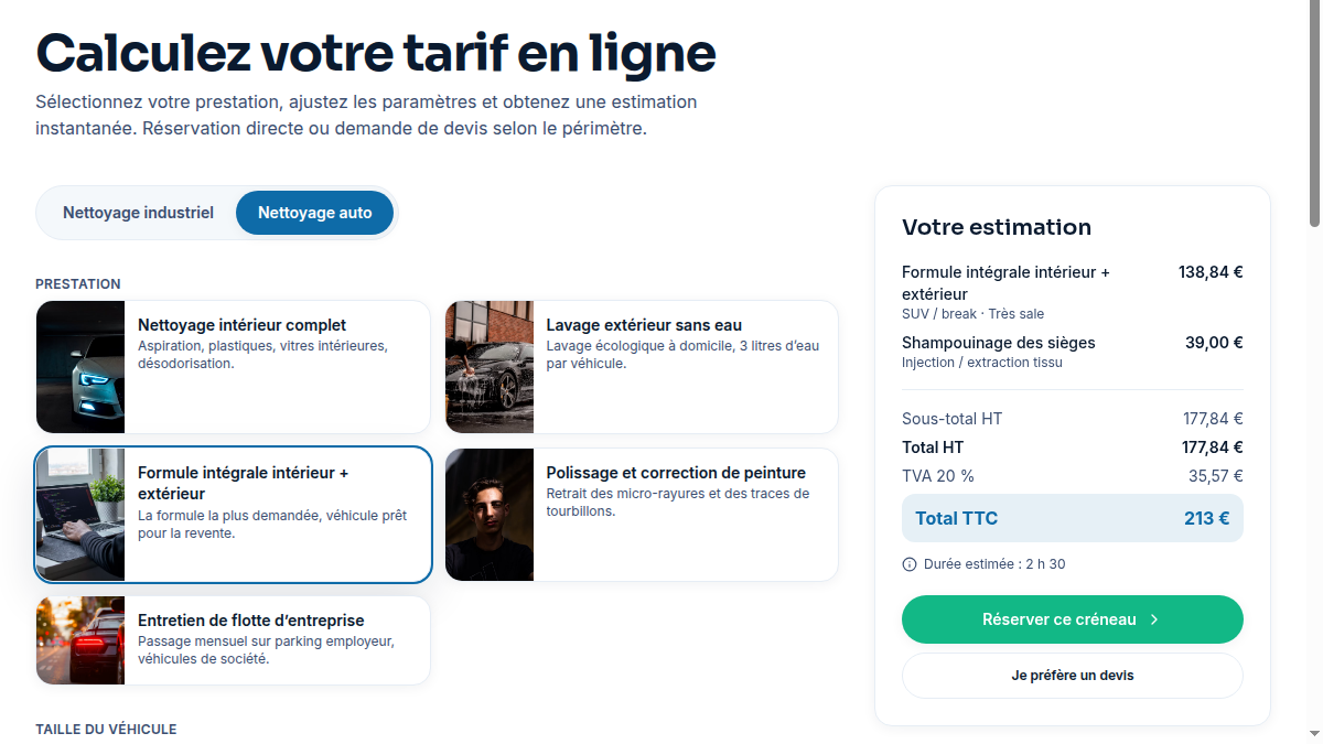 Simulateur de tarif en temps réel