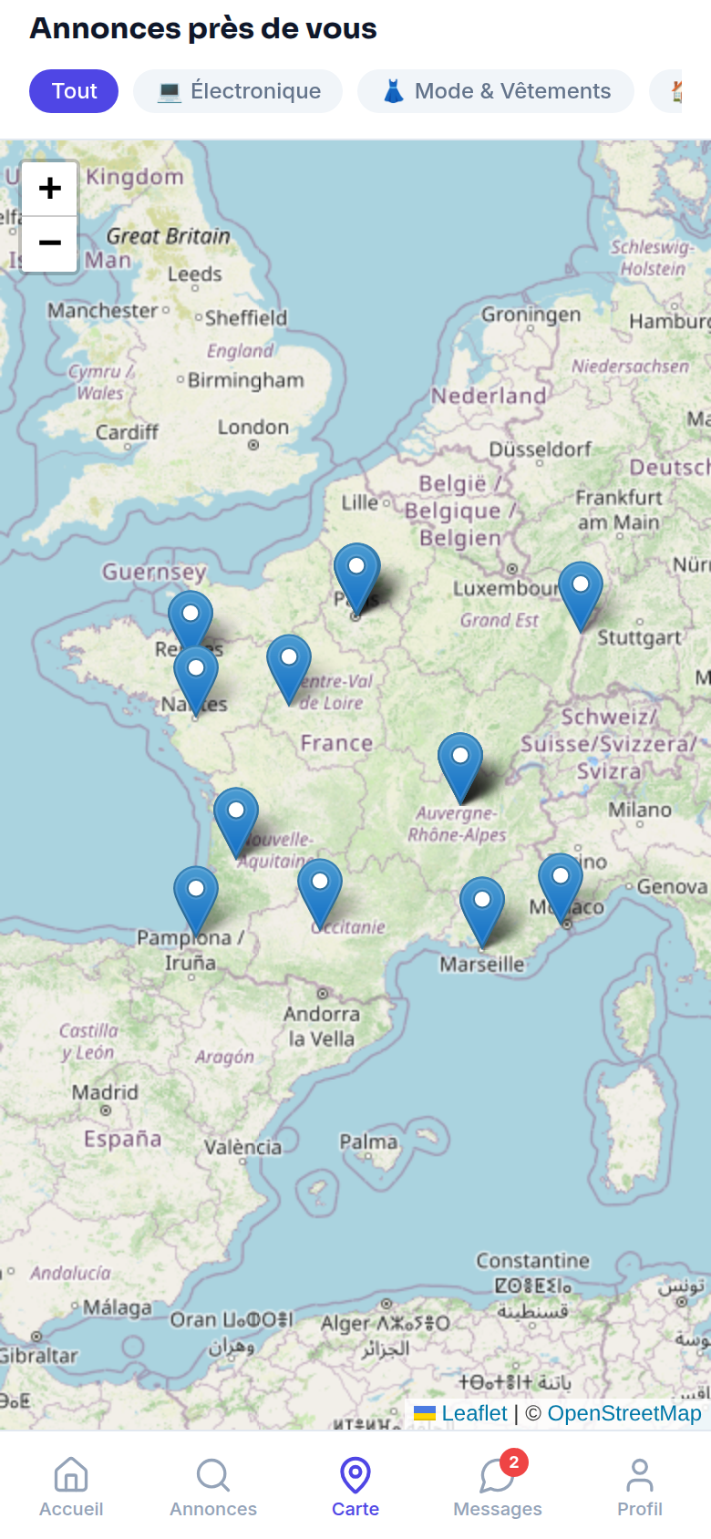 Carte des annonces à proximité