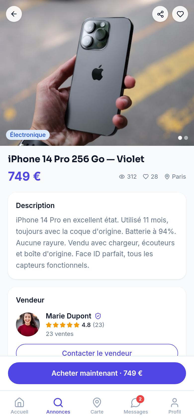 Fiche annonce détaillée