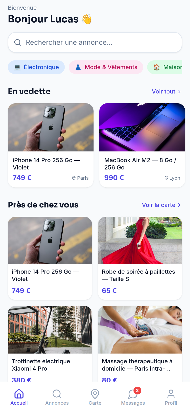 Fil d'accueil et recherche