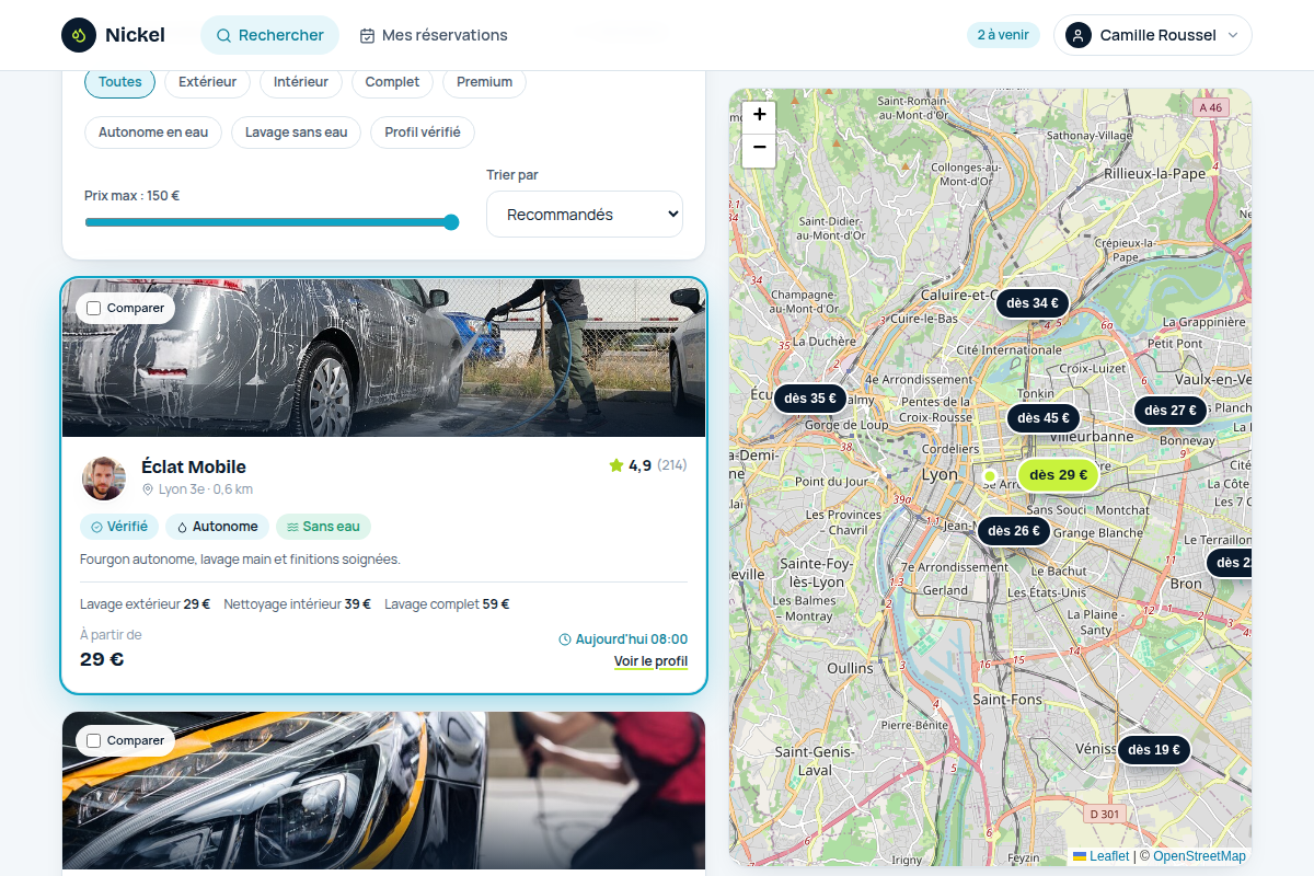 Le profil survolé s'allume sur la carte de Lyon