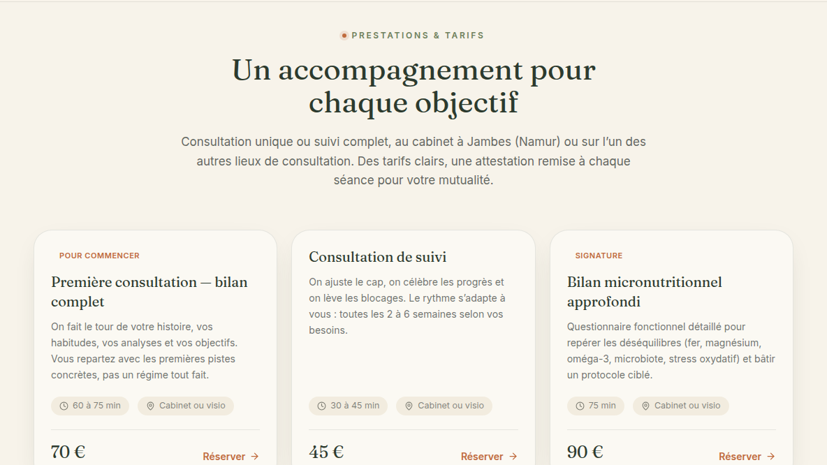 Prestations et tarifs transparents