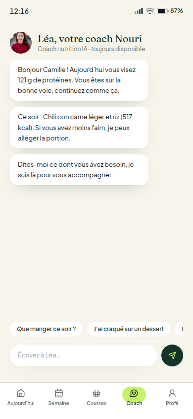 Coach nutrition IA en conversation